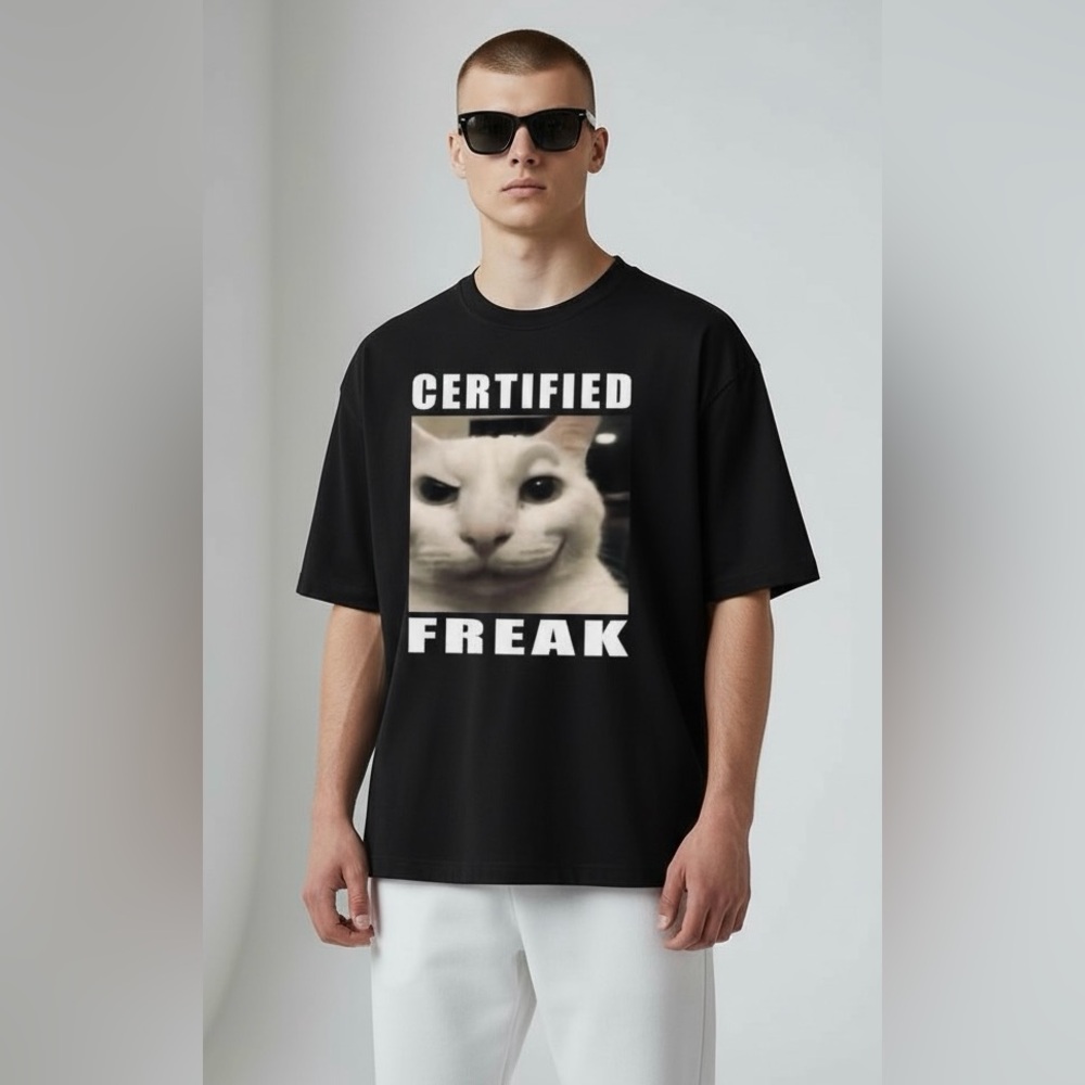 NEW Mens Graphic‎ T-Shirt Certified Freak Cat Meme Funny Tee Top Novelty 2XL